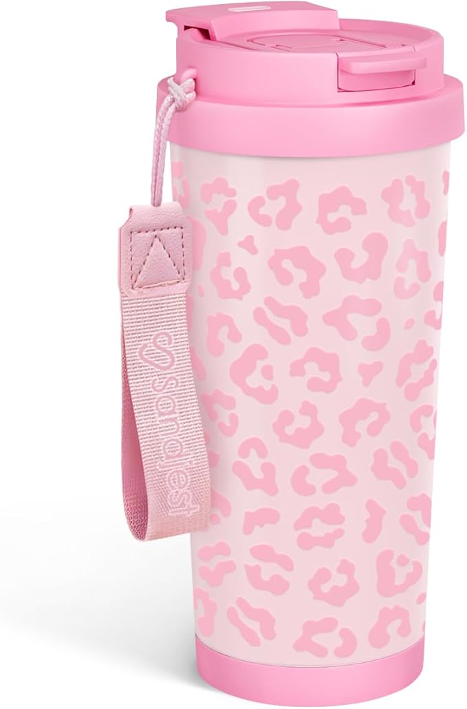 Leopard Tumbler - Stainless Steel 2-in-1 Lid Coffee Tumbler 18 oz, Leopard Print Insulated Travel Mug Gift for Women Girls Teens, Birthday Christmas (Pink) - Bloomnest