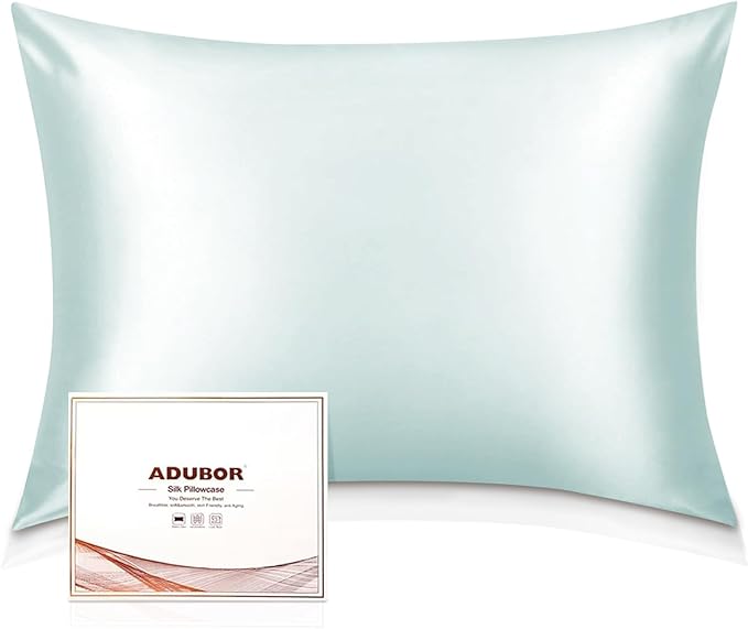 Adubor 100% Silk Pillowcase - Mulberry Silk Pillow Cases, 23 Momme 6A Grade Fibers, Silk Pillow Case for Hair and Skin Health, with Hidden Zipper (Standard 20''×26'', Light Green, 1PC) - Bloomnest