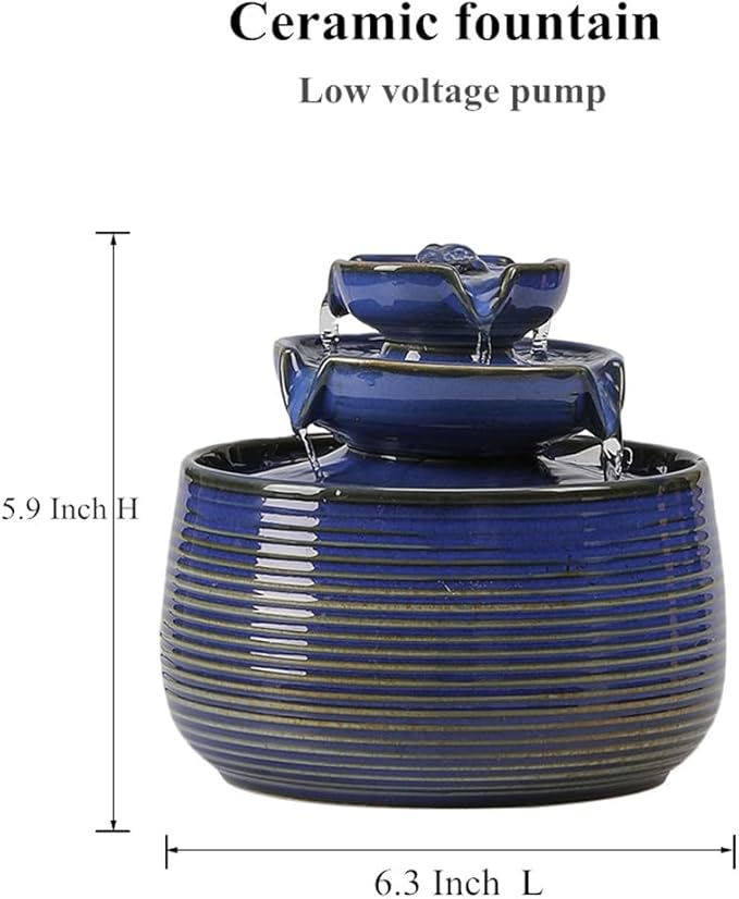 Outdoor and Indoor Water Feature Fountain Waterfall Tabletop Desktop mini Ceramic Garden Fountain (Blue A171) - Bloomnest