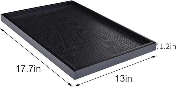 17.7 x 13 Inches Extra Large Solid Wood Serving Tray for Tea Coffee Table Snack Food Meals Serving Plate Kitchen Party Bar Breakfast Server with Raised Edges Black Wooden Decorative Ottoman Tray - Bloomnest