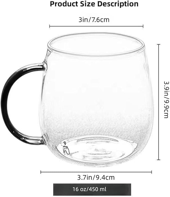 Clear Glass Mug with Handle, Blue Handle/16 oz, high borosilicate glass mug for large glass coffee cups with handles, beverage mugs with handles, or as a gift!… - Bloomnest