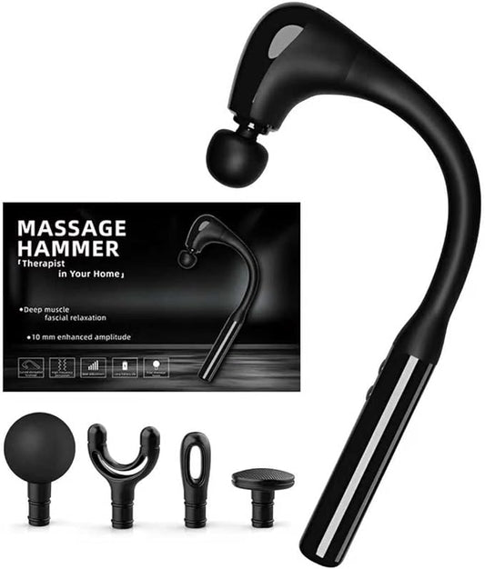 Deep Tissue Massage Gun with Extension Handle - 10mm Percussion Massager for Neck, Back & Shoulder Pain Relief, Handheld Portable Muscle Massager Gun for Athletes, 5 Speed & 4 Attachments - Bloomnest