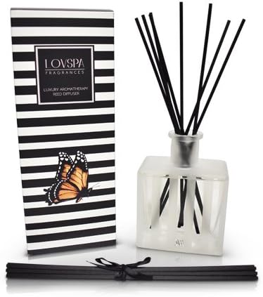 LOVSPA Reed Diffuser Set, Mandarin & Ginger Scented Oil Diffuser with Sticks, Home Fragrance Accessories for Bathroom Shelf Decor, Aroma Diffusers for Home or Office Desk, USA Made