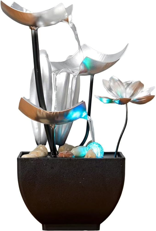 Tabletop Fountain Fountain Water Feature for Zen Home Decor: Deep Basin & Natural River Rocks - Zen Relaxation for Office, Living Room Silver - Bloomnest
