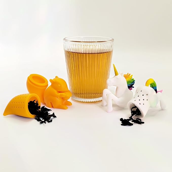 Cute Silicone tea infuser Gift Set, 2pcs Reusable tea infuser for loose tea Let you enjoy a pleasant afternoon tea time (Unicorn + Squirrel)