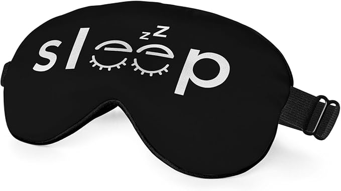 Sleep Warning Silk Eye Mask Sleep Mask Cute and Simple Black Eye Mask with Adjustable Strap Lightweight for Women Work Travel Night Sleep - Bloomnest