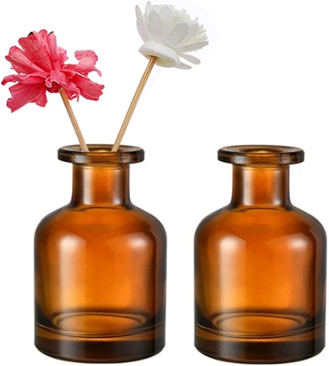 2 Pcs 50ml 1.7oz Glass Aromatherapy Diffuser Bottles Diffuser Jars Essential Oils Jar Containers Flower Bud Vases DIY Replacement Aromatherapy Diffuser Crafts Fragrance Accessories(Amber) Bloomnest