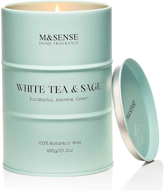 M&SENSE White Tea Sage Scented Candles Large, Natural Soy Candles 21.2oz 120 Hour Slow Burning,Aromatherapy Candle for Stress Relief Meditation Relaxing - Bloomnest