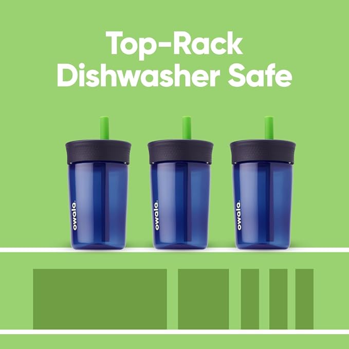Owala Kids BPA-Free Plastic Tumbler with Spill Resistant Flexible Straw, Easy to Clean, Kids Water Bottle, Great for Travel, Dishwasher Safe, 15 Oz, Navy and Blue (Home Base) - Bloomnest