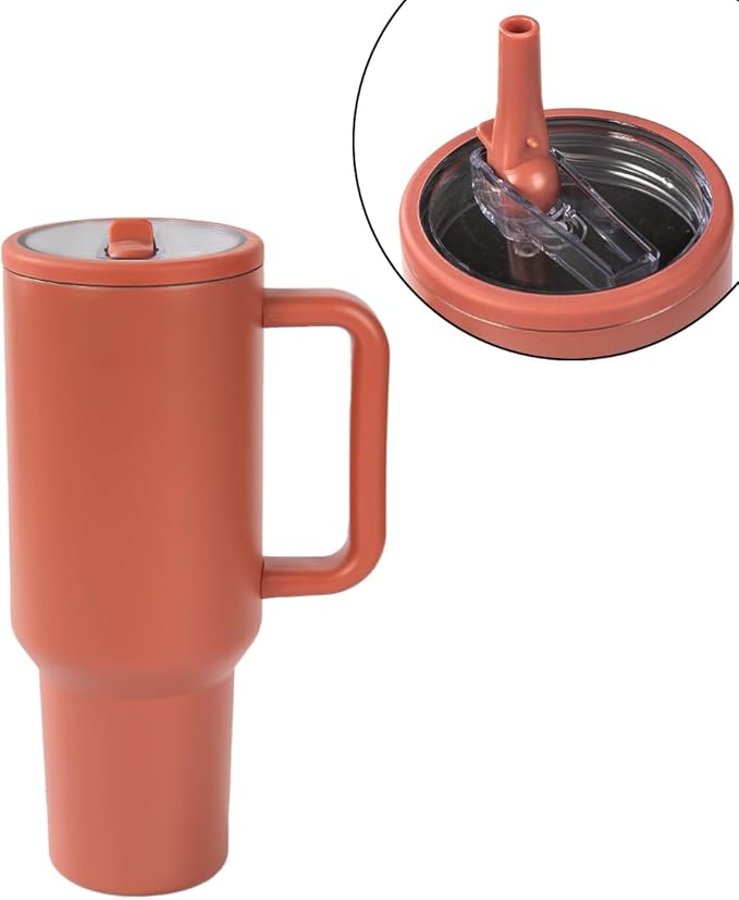 40 oz Insulated Tumbler with Handle,Flip Straw,Lid & Rubber Base Stainless Steel Water Bottle - Leak Proof Vacuum Insulated Mug BPA Free Reusable Travel Cup Gifts for Women/Men (reddish-rust colored) - Bloomnest
