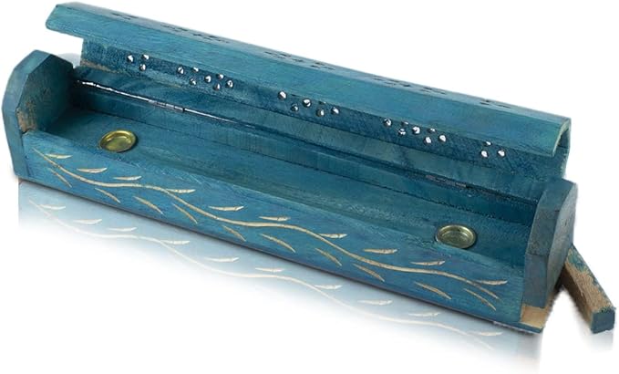 Wooden Incense Stick & Cone Burner Holder Coffin with Storage Compartment Organic Eco Friendly Ash Catcher Agarbatti Holder Rustic Style for Meditation Yoga Aromatherapy Home Fragrance Products - Bloomnest