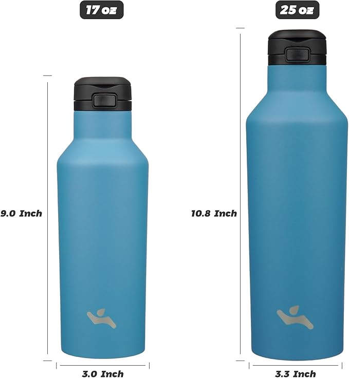Insulated Water Bottle with Straw,25 OZ Double Wall Vacuum Stainless Steel Water Flask with 2 Lids,Ocean Blue - Bloomnest