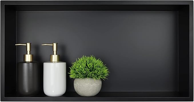 Stainless Steel Shower Niche 24" X 12" Matte Black No Tile Needed Niche Shower for Bathroom Storage Recessed Wall Niches Bathroom Shelf Over Mount Installation - Bloomnest