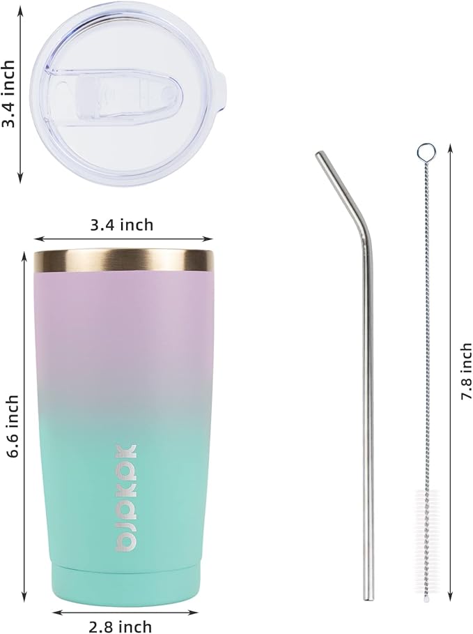 BJPKPK Insulated Stainless Steel Tumbler, Coffee Cup with Lid and Straw, Double Wall Vacuum Travel Mug, Powder Coated Leakproof Tumbler Cup,Lavender Green - Bloomnest