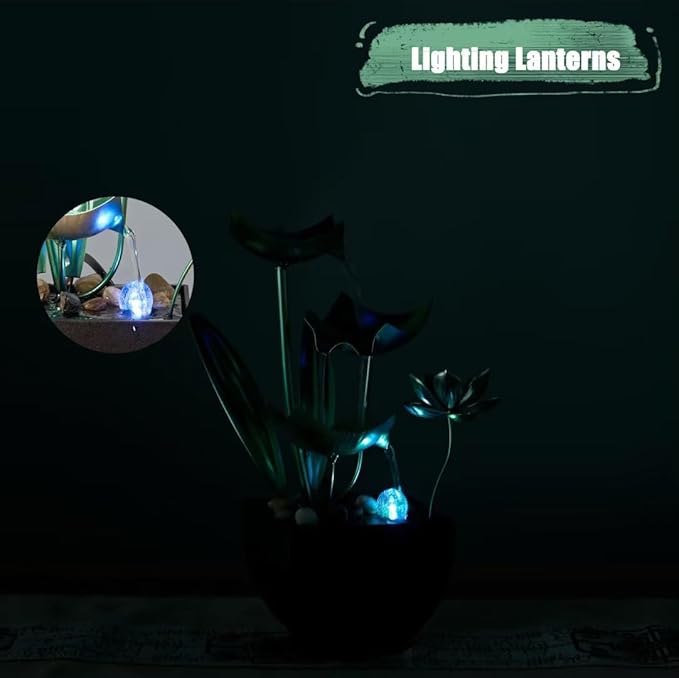 Tabletop Water Fountain: 3-Tier Tabletop Fountain Lotus Desk Relaxation Home Decor - Blooms and Leaves Flowing Water for Relaxing Décor Green - Bloomnest