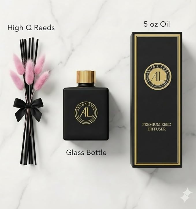 Black Reed Diffusers for Home | Premium Long-Lasting Fragrance Diffuser | Reed Diffuser Sticks in Oil Set | Smells Good in Bathroom & Office | Black, Spice Fragrance Oils Scent (5 oz) - Bloomnest
