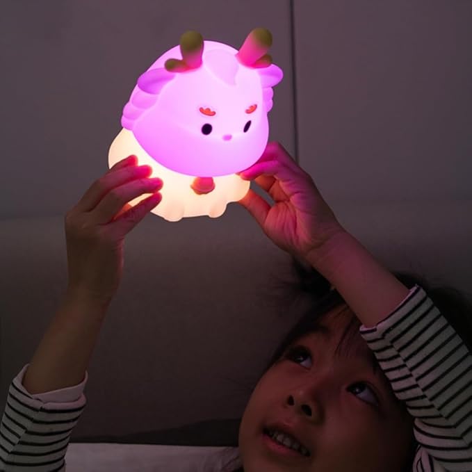 Night Light for Kids, 7 Color Changing BPA-Free Silicone Lamp with Touch Control, Eye Protection, Rechargeable Battery, Soft & Safe Nursery Lamp for Boys & Girls (Dragon) - Bloomnest