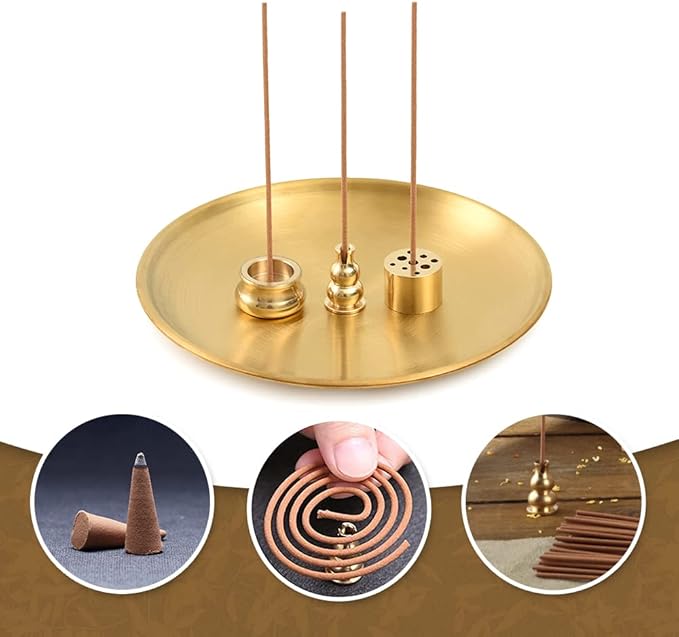 4 in 1 Stick Incense Burner, 5.5 Inch Brass Incense Holder, Incense Cone Holder for Tower Incense, Incense Coil Indoor Outdoor Use - Bloomnest