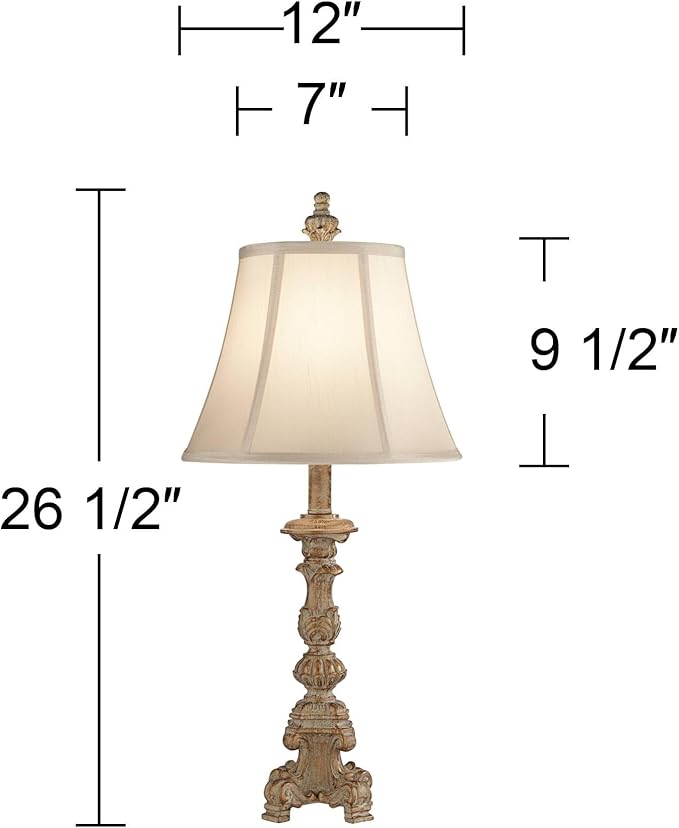 Regency Hill Elize Traditional French Country Style Vintage White Washed Candlestick Table Lamps 26.5" High Set of 2 Bell Shade for Living Room Bedroom House Bedside Nightstand Home Office - Bloomnest