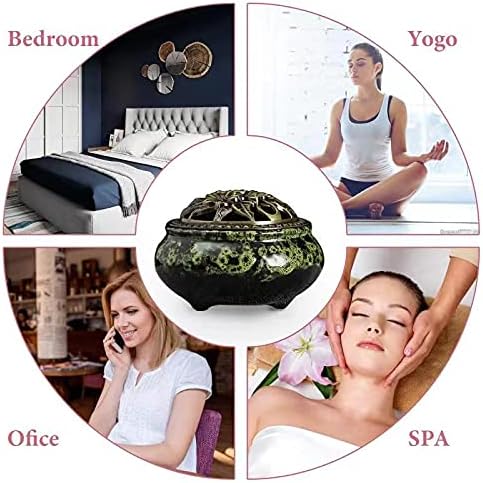 Ceramic Incense Burner with Lid, Bowl Burner， Cone Incense Burner, Ceramic Censer Suitable for Incense/Cone/Coil/Sticks, There are 30 Incense Cones+ Metal Incense Holder+Fireproof Cotton Inside. - Bloomnest