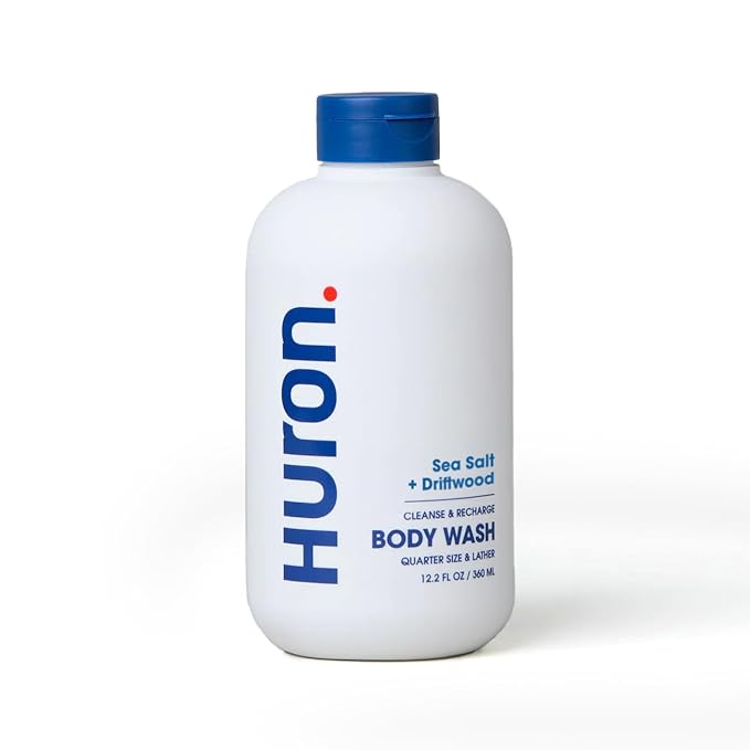 Huron Men’s Body Wash – Moisturizing Cleanser with Vitamin E, Coconut Oil & Witch Hazel | Sea Salt Scent | Deodorizes & Helps Reduce Skin Irritation | Vegan, Sulfate-Free, Cruelty-Free – 12.2 fl oz - Bloomnest