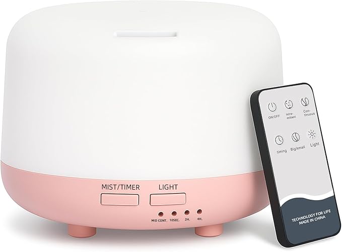 300ML Essential Oil Diffuser, Cool Mist Small Diffuser with Remote Control, 7 Color Changing LED Light, 4 Timer Settings,Waterless Safety Shut Off, for Bedroom, Room, Office(Pink) - Bloomnest