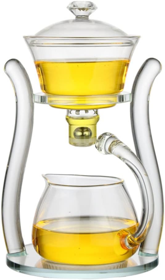 Mozeo Lazy Kungfu Teapot Glass Semi-automatic Tea Maker Suction Automatic Water Brewing Teapot Office Flower Glass Tea Set (Clear Teapot)