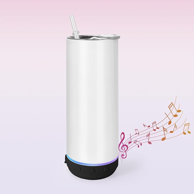 AGH 25 Pack Music Speaker Straw Cup, 20 Oz Skinny Stainless Steel Double Wall Tumbler Blanks, Speaker Tumbler Cup with Detachable LED Light, Suitable for DIY Gifts (Black) - Bloomnest