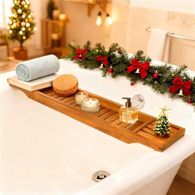 VaeFae Teak Bathtub Tray, Wooden Bath Caddy for Bathtub, Bath Tub Wood Table for Tub - Bloomnest