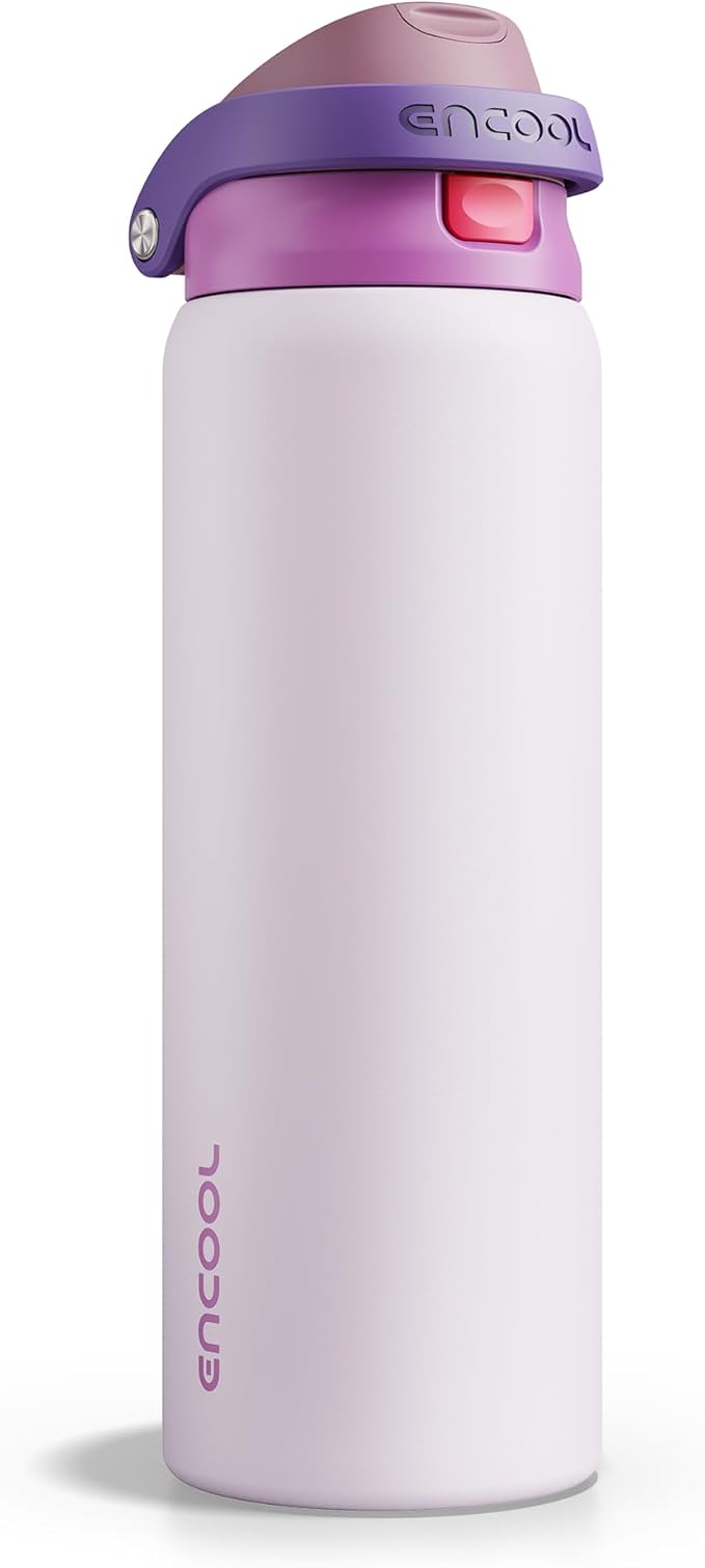 ENCOOL Leakproof Insulated Water Bottle with Straw Dual-Sip Water Bottle Bag-Safe Design for Work, Commute & Gym – Keeps Drinks Cold All Day, 32 oz, Purple Cabbage ENCOOL