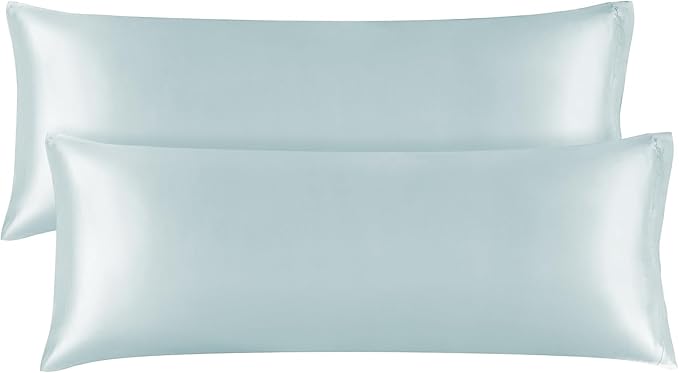 BEDELITE Satin Body Pillow Cover 2 Pack, Super Soft and Cooling Body Pillow Pillowcase for Hair and Skin, Breathable Silky Full Long Pillowcase Cover(20"x54", Stone Blue) - Bloomnest