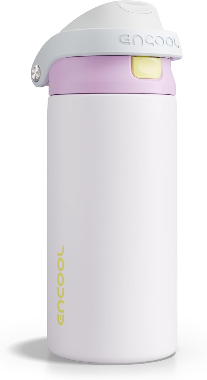 ENCOOL Leakproof Insulated Water Bottle with Straw Dual-Sip Water Bottle Bag-Safe Design for Work, Commute & Gym – Keeps Drinks Cold All Day, 18 oz, Lemonade Pink ENCOOL