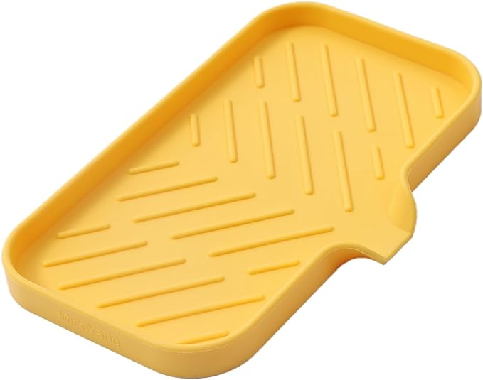 Silicone Bathroom Soap Dishes with Drain Spout-Bathroom and Kitchen Sink Organizer,Sponge Holder,Dish Soap Tray,Perfect for Dispenser,Scrubber,Bottle,Cup on Sink or Counter-Yellow 9.6"×5.3" - Bloomnest