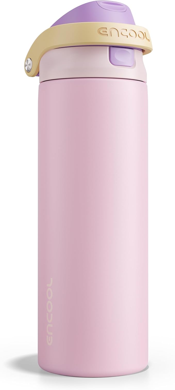 ENCOOL Leakproof Insulated Water Bottle with Straw Dual-Sip Water Bottle Bag-Safe Design for Work, Commute & Gym – Keeps Drinks Cold All Day, 24 oz, Peach Purple ENCOOL