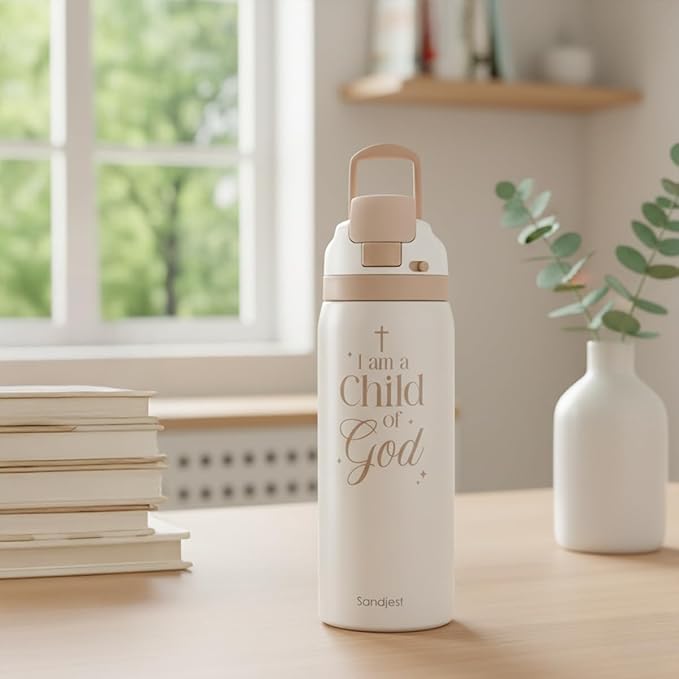 Christian Insulated Stainless Steel Water Bottle with Straw for Sports and Travel, Child of God, 32oz, Gifts for Women Girls Friends Teens Birthday Christmas - Bloomnest