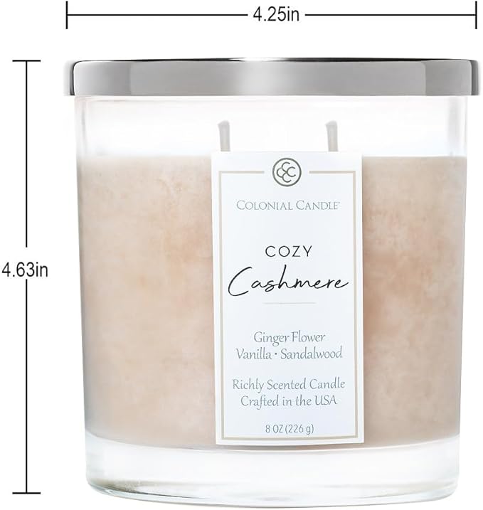 Colonial Candle Cozy Cashmere Scented Candle Jar, Highly Fragranced Candles for Home Scented, Mottled Wax Candle, 2 Wick, 8 oz - Made in The USA - Bloomnest
