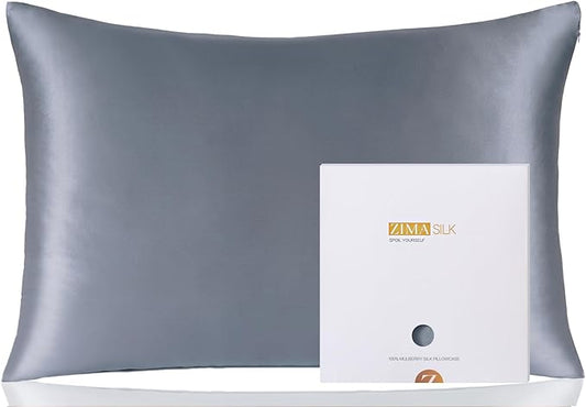 ZIMASILK 100% Pure Mulberry Silk Pillowcase for Hair and Skin Health,Soft and Smooth,Both Sides Premium Grade 6A Silk,600 Thread Count,with Hidden Zipper,1pc (King 20''x36'',Slate Blue) - Bloomnest