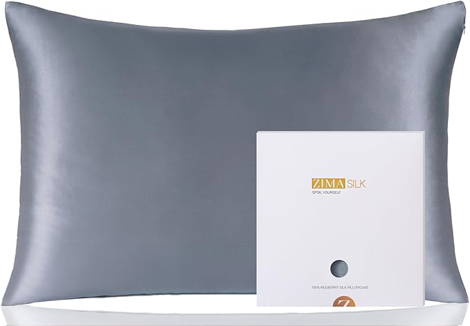 ZIMASILK 100% Pure Mulberry Silk Pillowcase for Hair and Skin Health,Soft and Smooth,Both Sides Premium Grade 6A Silk,600 Thread Count,with Hidden Zipper,1pc (Queen 20''x30'',Slate Blue) - Bloomnest