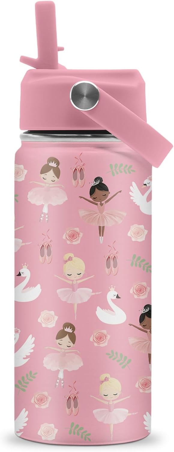 Ballet Water Bottle, 16oz Ballerina Girls Stainless Steel Insulated Water Bottle with Straw Lid, Ballerina Cup Tumbler Birthday Gifts for Kids Teen Girls School - Bloomnest