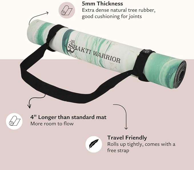 Shakti Warrior Shanti PU Yoga mat - Artist Designed, Premium eco friendly mats, Non Slip, Non Toxic, Great for Regular & Hot Yoga, Pilates and Work out (72 inch x 28 inch x 5mm Thick)k out (72 inch x 28 inch x 5mm Thick)