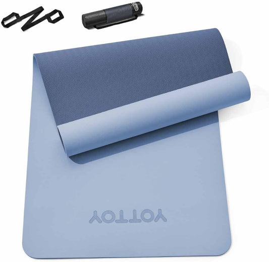 Yoga Mat,Non-Slip TPE Exercise Mat(1/4 Inch) for Pilates, Fitness & Barefoot Workouts, Home Gym Studio with Strap & Bag