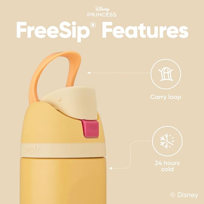 Owala Disney Princess FreeSip Insulated Stainless Steel Water Bottle with Straw for Sports and Travel, BPA-Free Sports Water Bottle, 24 oz, Belle Owala