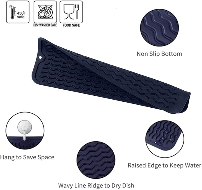 Silicone Dish Drying Mat for Multiple Usage,Easy clean,Eco-friendly,Heat-resistant Silicone Mat for Kitchen Counter,Sink,Bar,Bottle,or Cup Navy Blue M 17 inches x 6 inches - Bloomnest