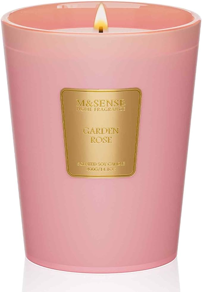 M&SENSE Garden Rose Scented Natural Soy Wax Candle, 14.1oz 60 Hours Long Lasting Slow Burning Candles for Home Decor, Aromatherapy Candle for Stress Relief - Bloomnest