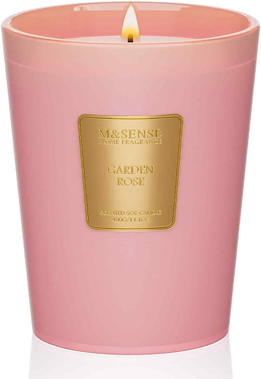 M&SENSE Garden Rose Scented Natural Soy Wax Candle, 14.1oz 60 Hours Long Lasting Slow Burning Candles for Home Decor, Aromatherapy Candle for Stress Relief - Bloomnest