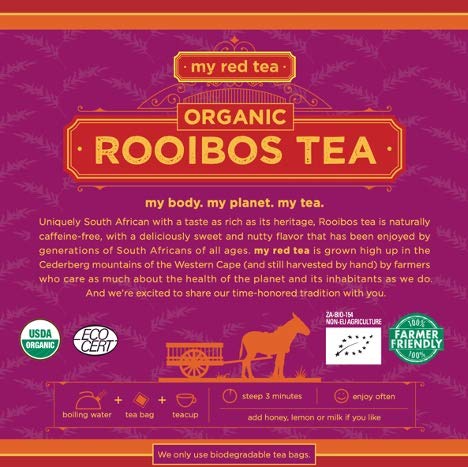 My Red Tea | USDA Organic Rooibos Tea | 80 Tagless Teabags | Single-Origin, Farmer-Friendly, Caffeine-Free | Sustainably Farmed in South Africa | Pure & Natural - Bloomnest