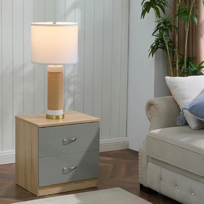 25.75” Rattan Ceramic Lamps for Living Room Set of 2, Farmhouse Table Lamp for Nightstand, White Lamps Set of 2 for Bedroom, Boho Ceramic Table Lamp for End Table - Bloomnest