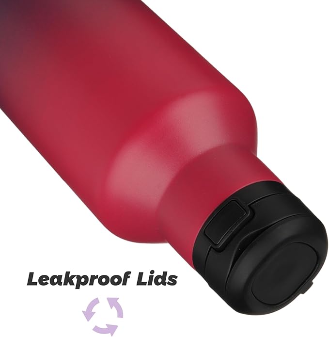 Insulated Water Bottle with Straw,17 OZ Double Wall Vacuum Stainless Steel Water Flask with 2 Lids,Glamour Red - Bloomnest