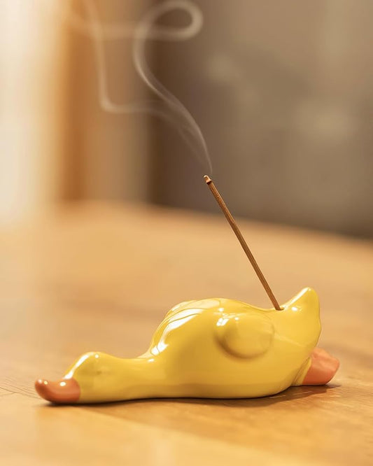 Cozy Duck Incense Stick Holder - Handmade Ceramic Cute Yellow Duck for Aromatherapy, Fun Home Decor & Meditation Gift
