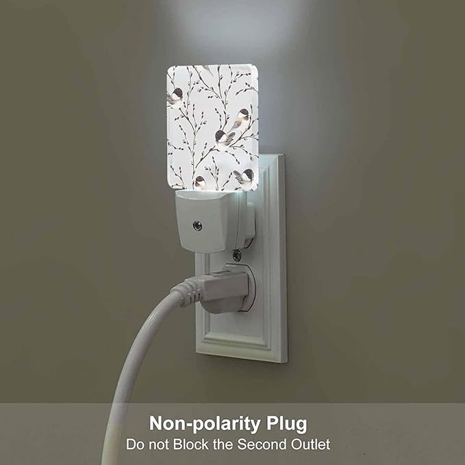 LED Night Light,Willow Branches Black-Capped Chickadee LED Night Light Plug into Wall with Dusk to Dawn Light Sensor White Energy Efficient Nightlight for Bedroom Hallway Living Room Kitchen - Bloomnest